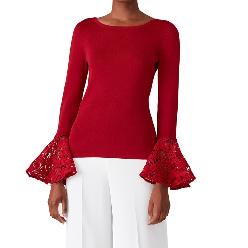 Sachin + Babi top with lace flutter sleeves